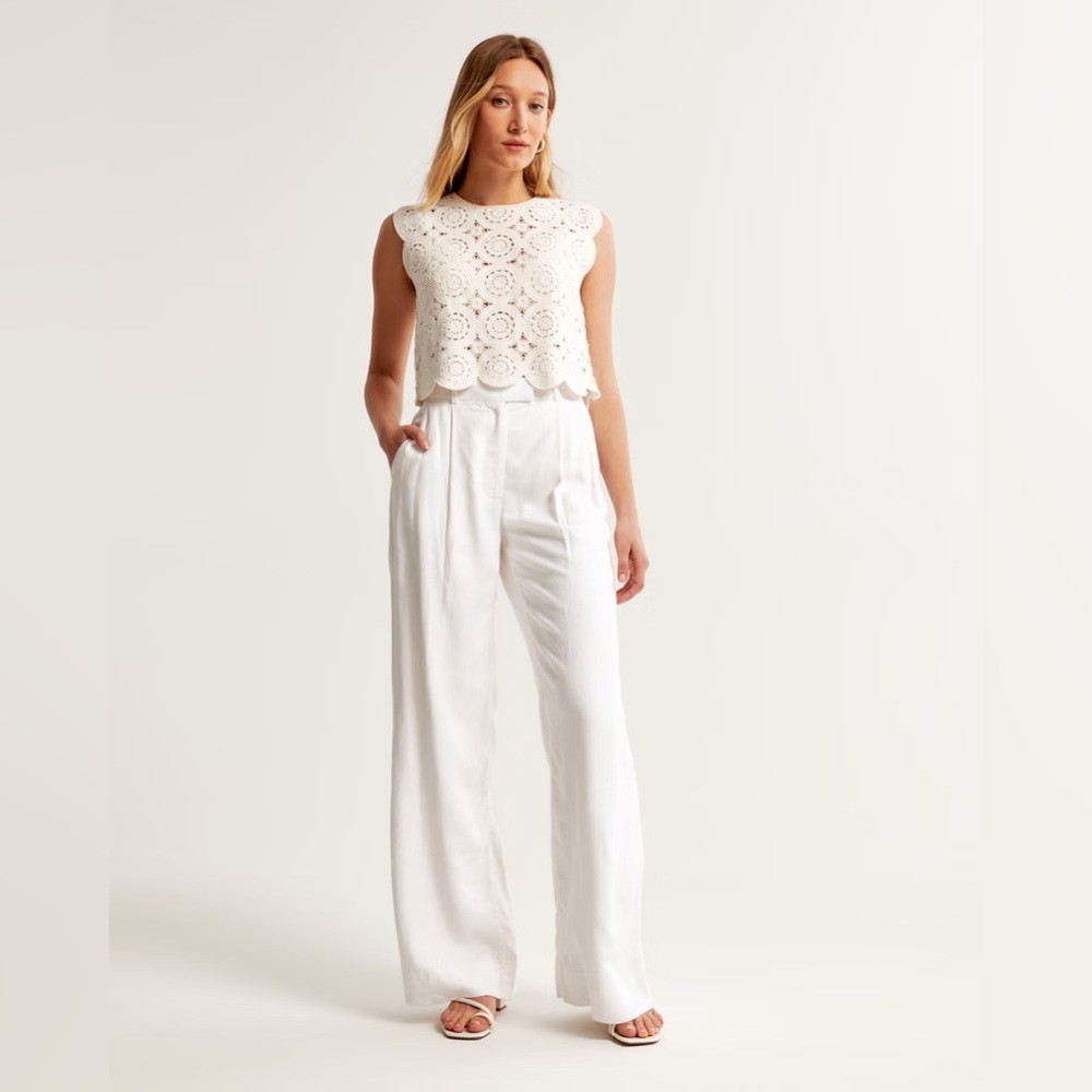 A&F Linen-Blend Tailored Wide Leg Pant - NWT